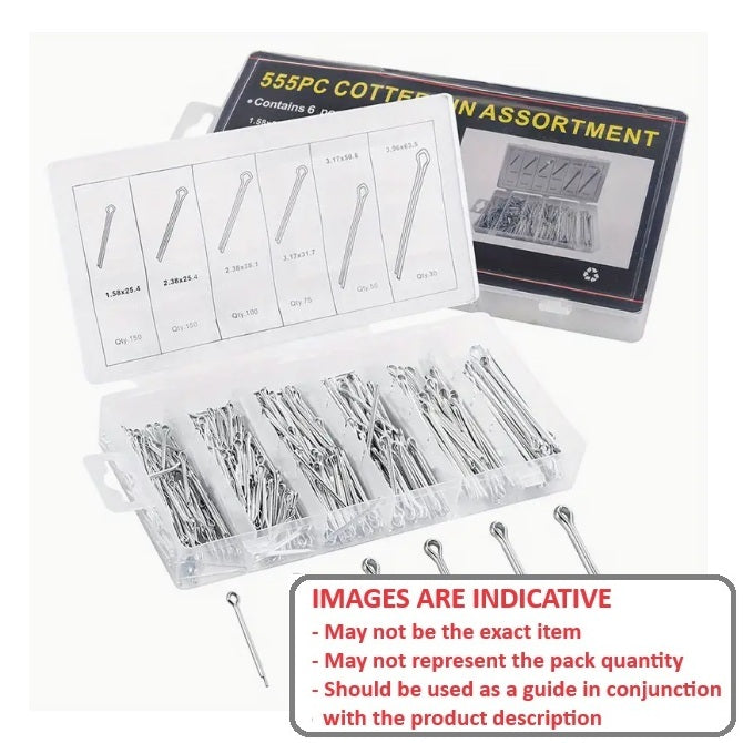 1084028 | AST-COT-M-0555 --- Small Parts Assortment Kits - Selection Split Pins 555 - Zinc Plated Cotter Pins - Zinc Plated Steel