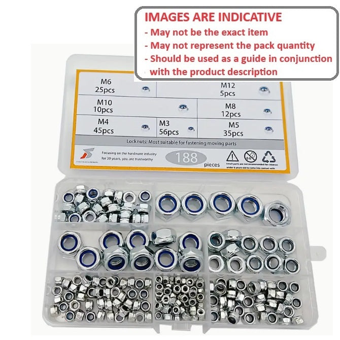 1126717 | AST-NNM-0188 --- Small Parts Assortment Kits - Selection Nuts 188 - 304 Stainless Nylon Insert Lock Nuts - Stainless Steel 304 Similar to A2, 18-8 HRB80