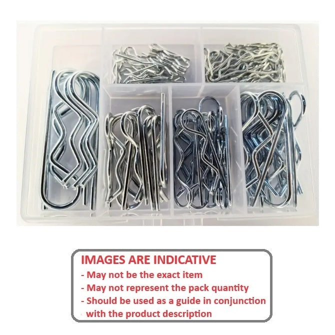 1132403 | AST-RCL-M-0100 --- Small Parts Assortment Kits - Selection R-Clips 100 - Selection of Metric Hitch Pins / R-Clips - Zinc Plated Steel
