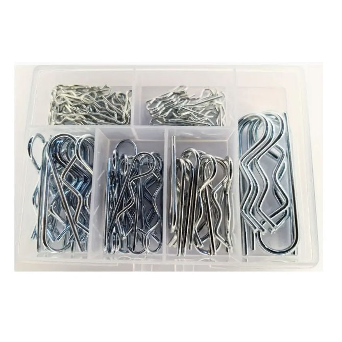 1132403 | AST-RCL-M-0100 --- Small Parts Assortment Kits - Selection R-Clips 100 - Selection of Metric Hitch Pins / R-Clips - Zinc Plated Steel