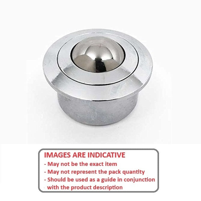 1203031 | BTU0180-010-F-Z-HD --- Flange Mount Ball Transfer Units - 180 kg - 9.8x36 mm Heavy Duty - Chrome hardened and Zinc Plated Mild Steel