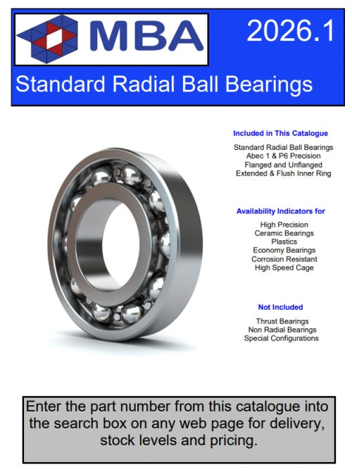 1229093 | CATALOGUE-BEARINGS-STANDARD (Each) --- Catalogues - Brand MBA Bearing Sizes - Standard radial ball bearings quick reference - Paper Catalogue