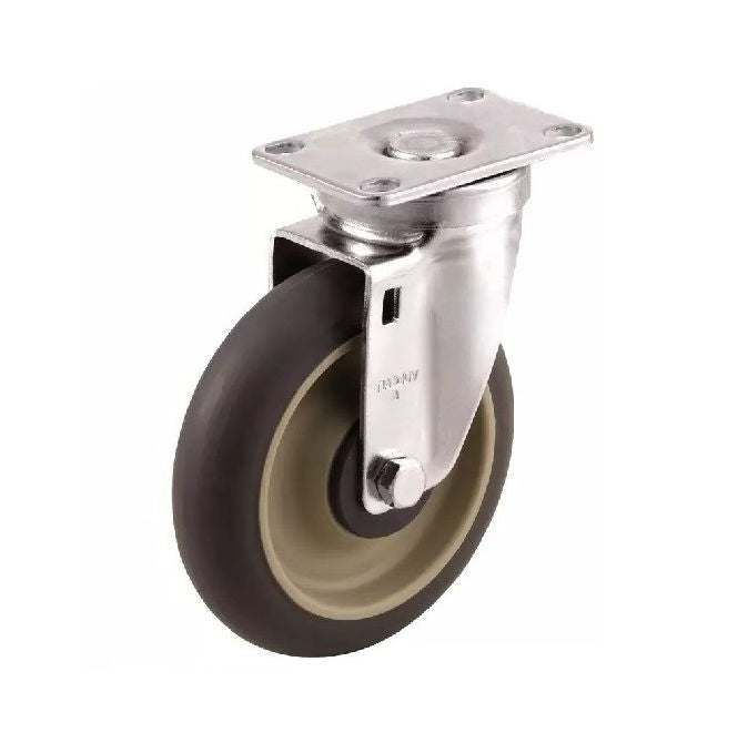 1159938 | RWC-S2710B (2 Pcs) --- Plate Castors - Wheel diameter 50 Swivel with Brake 30 mm - Inst Rubber Castor