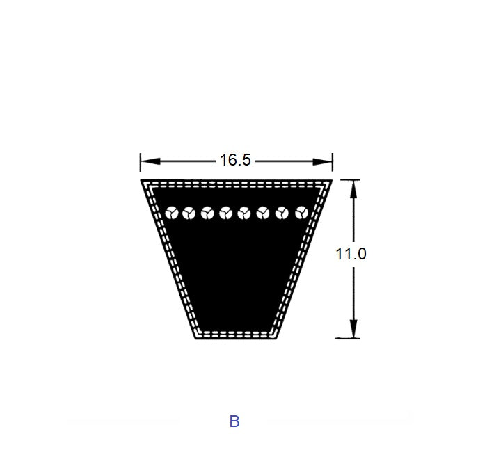 1220206 | BV16-01524-B60 (2 Pcs) --- Vee Belts - 1524.0 - 60.0 in. - mm - - - 16.5 x 11.0mm B - Natural Rubber - Fabric Jacket Belt