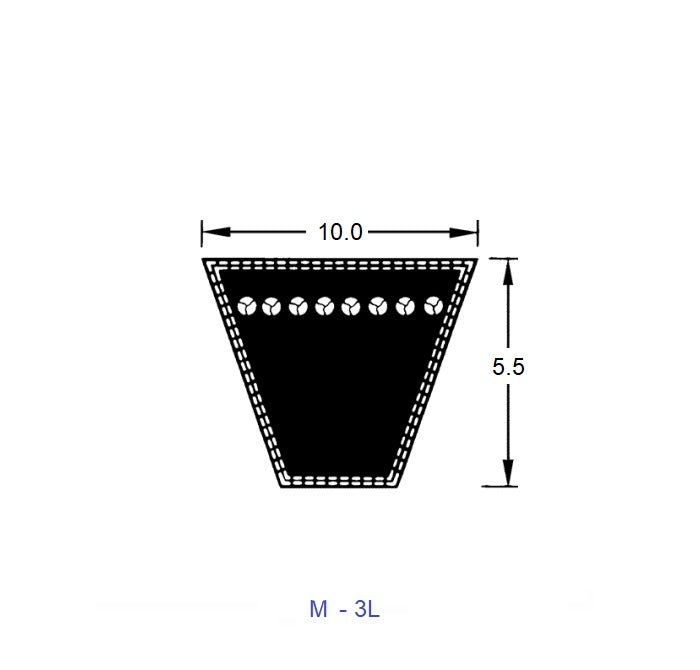1219061 | BV10-00838-M33 --- Vee Belts - 838.0 - 33.0 in. - mm - - - 10.0 x 5.5mm M 3L - Natural Rubber - Fabric Jacket Belt
