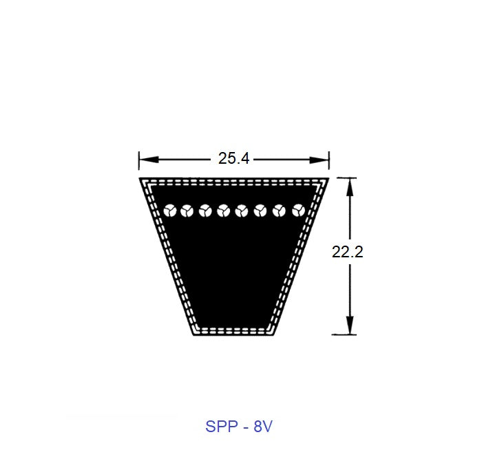 1221865 | BV25-08947-8V3550 --- Wedge Belts - 8947.3 mm - 25.4 x 22.2mm SPP 8V - Natural Rubber - Fabric Jacket Belt
