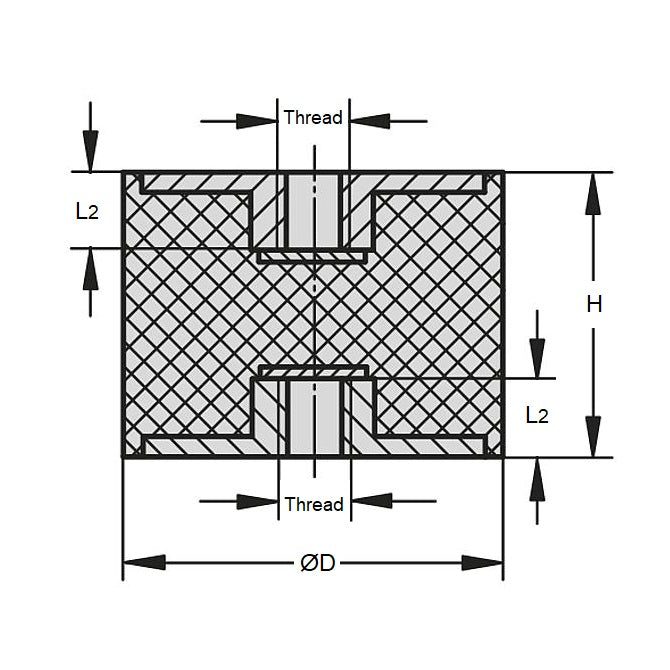 1160155 | CFF050-60-100M-R60 --- Bobbin Mounts - 50x60 mm - M10x1.5 Female - Natural Rubber Mount