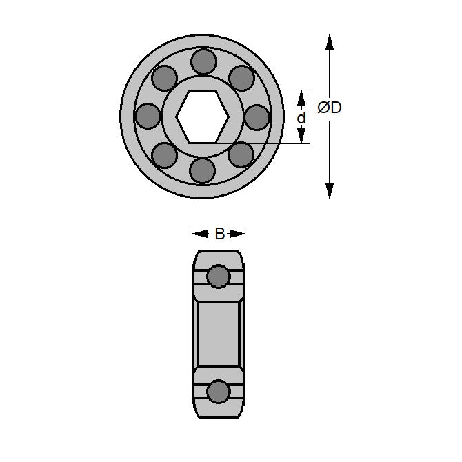 1064274 | 2045-ACE --- Pool Equipment Bearings - Hex 5.56 22.23x7.14 mm - Acetal Bearing