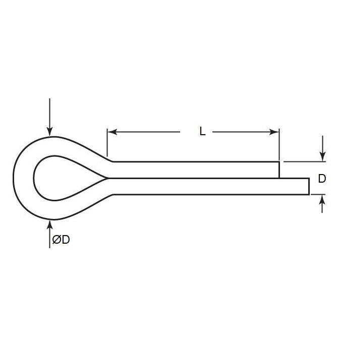 1036065 | PC010-0250-C (50 Pcs) --- Split Pins - 1x25x0.9 mm Plain - Carbon Spring Steel Pin