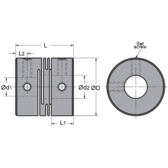 1038861 | CP-020-020-08-010-H-SL4-A --- Slit Couplings - 2x2x8 mm 4 Slit Miniature - Aluminium Coupling