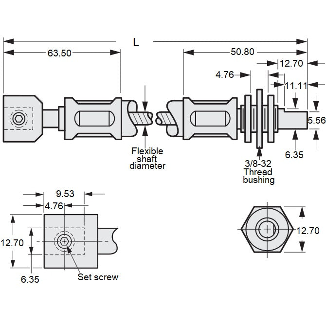 1074297 | CP-064P-064-33-0610-FSC --- Panel Mount Flexible Shafts - Panel Mount 6.38 609.6x3.3 mm Cased - Steel / Plated Steel Shaft