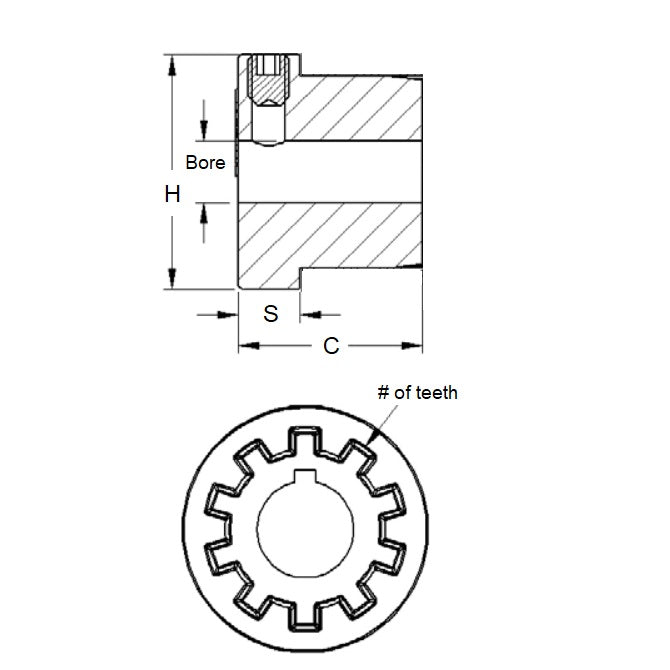 1070354 | CP-064-HUB-G-PR-30S --- Geargrip Couplings - 6.35 mm - - 28.95 or 30.48 - x 21.59 sleeve length only -