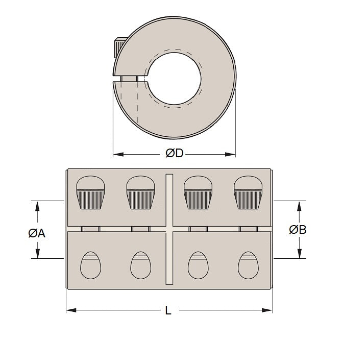 1064510 | CP-059-318-32-048-R1-AC --- Rigid Couplings - Pilot Bore 5.969 12.7x31.75 mm - Steel