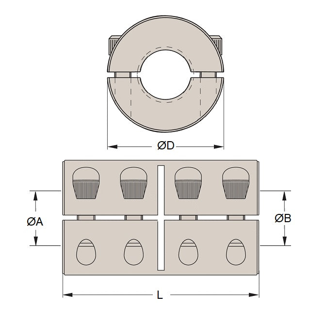 1085409 | CP-095-127-32-044-R2-SC --- Rigid Couplings - 9.525x12.7x31.75 mm Clamp - Steel Coupling