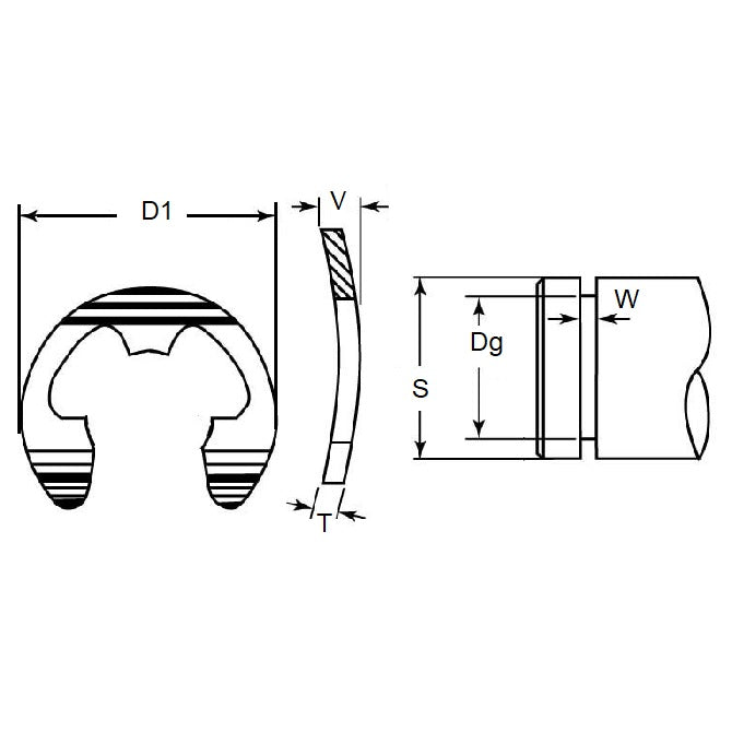 1048705 | ECB-0024-0032-C (100 Pcs) --- E-Clips Retaining Rings - 3.18x2.41x0.25 mm - Carbon Steel