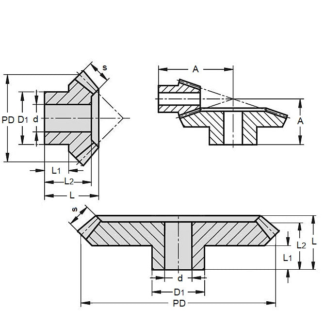 1059874 | GB-51A-M1-12-040-A --- Bevel Gears - Ratio 5 to 1 Small Gear Only - GB-51A-M1-60-100-A Module 1 Plastic - Acetal Gear