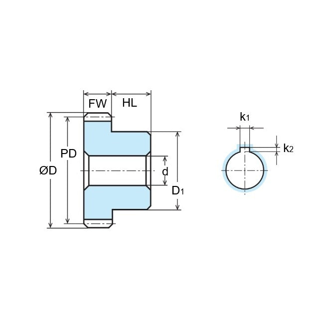 1122202 | G020B-020-M1-120-100P-CGK --- Spur Gears - 20 tooth - 20x10 mm Hubbed - Carbon Steel S45C Gear