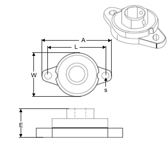 1092034 | KFL000 --- Flanged 2 Bolt Housing and Bearing Assembly - 10x36x60 mm Rigid - Aluminium
