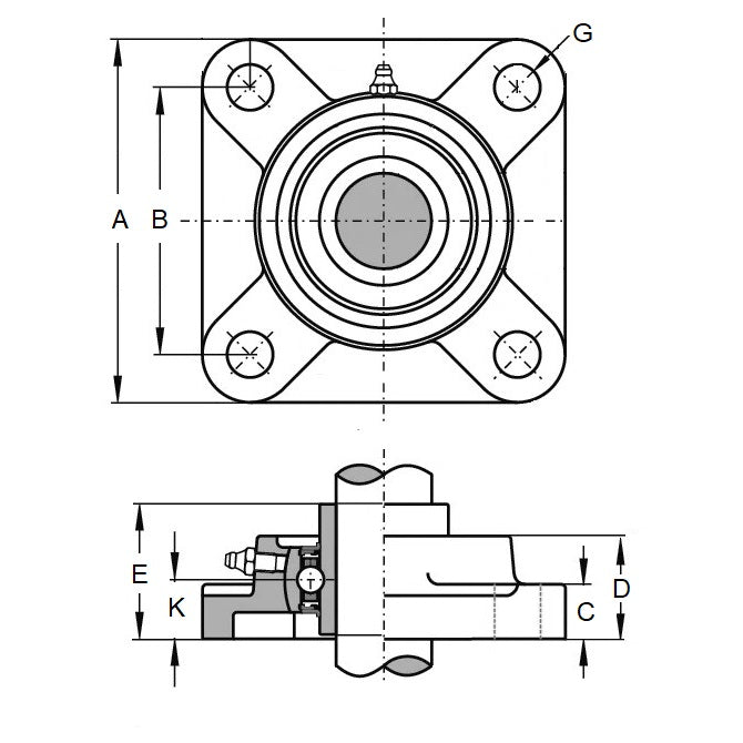 1118870 | IP-227RS --- Flanged 4 Bolt Housing and Bearing Assembly - 19.05x13.494x85.725 mm Rigid - Thermoplastic and Chrome Steel