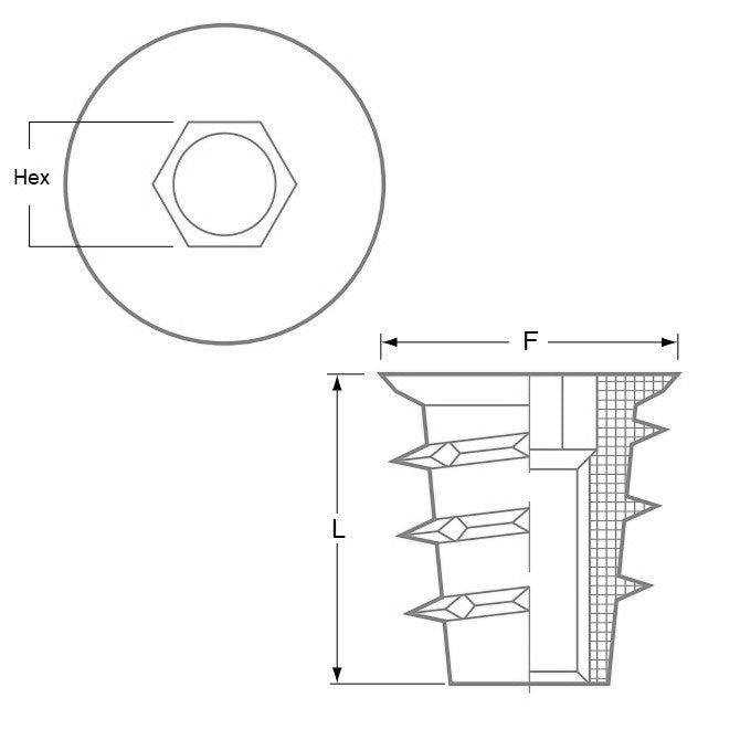 1070528 | IN-TP-064C-13-WHF (PK-10) --- Self Tapping Inserts - 1/4-20 UNC - 6.35mm - 9x13.005 mm For Wood