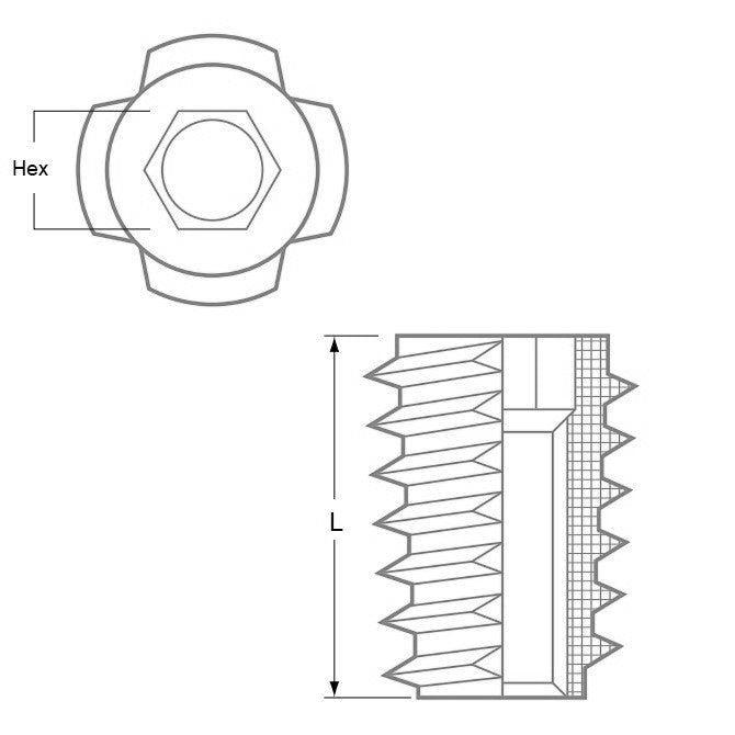 1070600 | IN-TP-064C-13-WHL (10 Pcs) --- Self Tapping Inserts - 1/4-20 UNC - 6.35mm - 9x13.005 mm For Wood