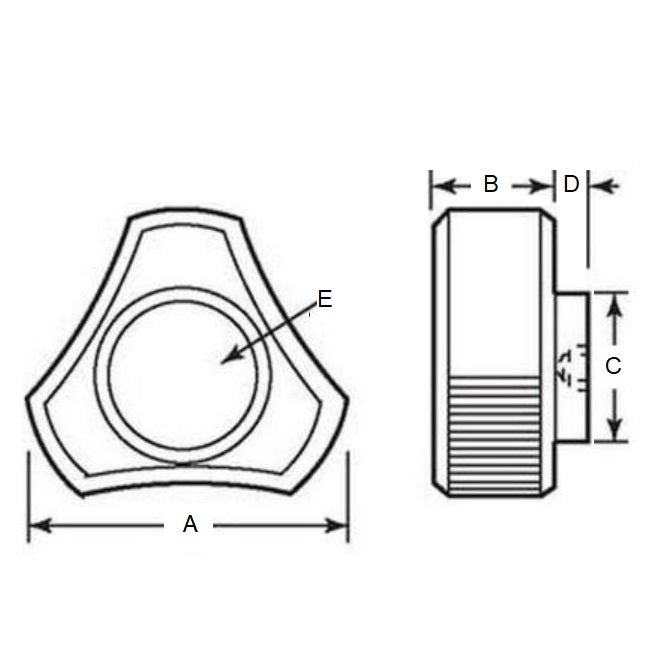 1072357 | KF064C-025-3L-BHST (100 Pcs) --- Lobe Knobs - 1/4-20 UNC - 6.35mm - 25.4x9.5 mm Three Lobe - Brass Knob