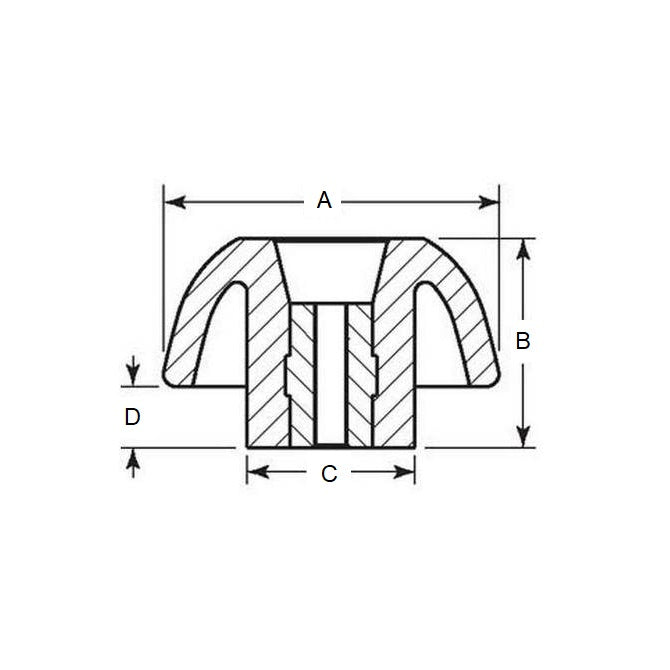 1072283 | KF064C-025-3L-P (5 Pcs) --- Lobe Knobs - 1/4-20 UNC - 6.35mm - 24.89x10.9 mm Three Lobe - Brass Knob