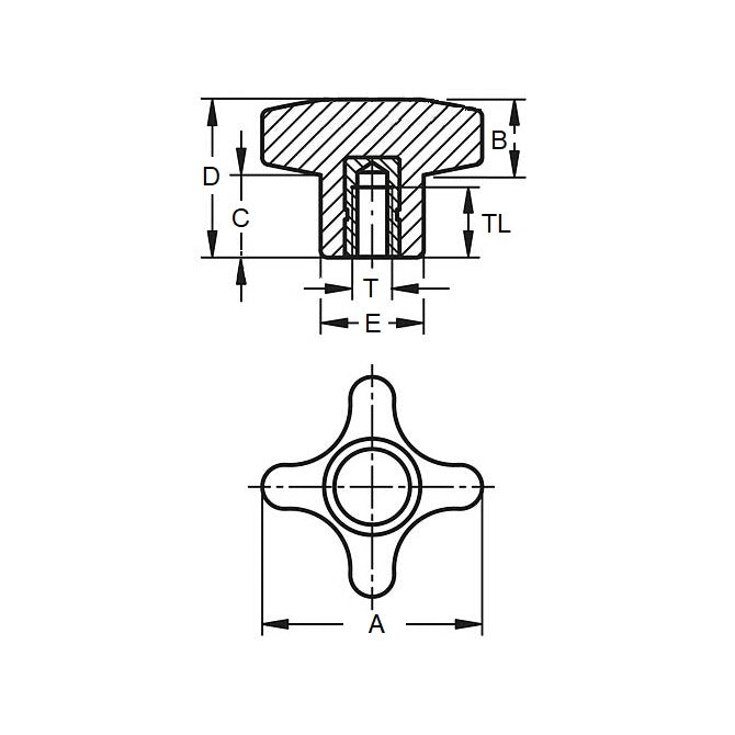 1057545 | KF048C-032-CS --- Cross Knobs - 10-24 UNC - 4.76mm - 32x7.1 mm Female - Brass Knob