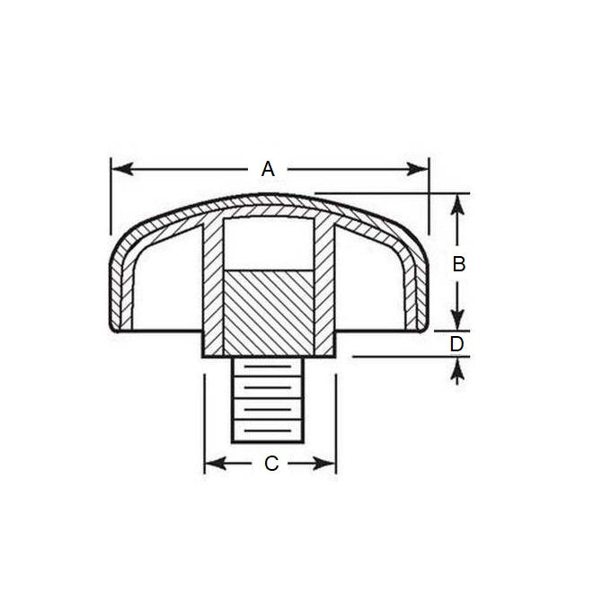 1072548 | KM064C-030-3L-SFT (100 Pcs) --- Lobe Knobs - 1/4-20 UNC - 6.35mm - 29.97x12.7 mm Three Lobe - Zinc Plated Steel Knob