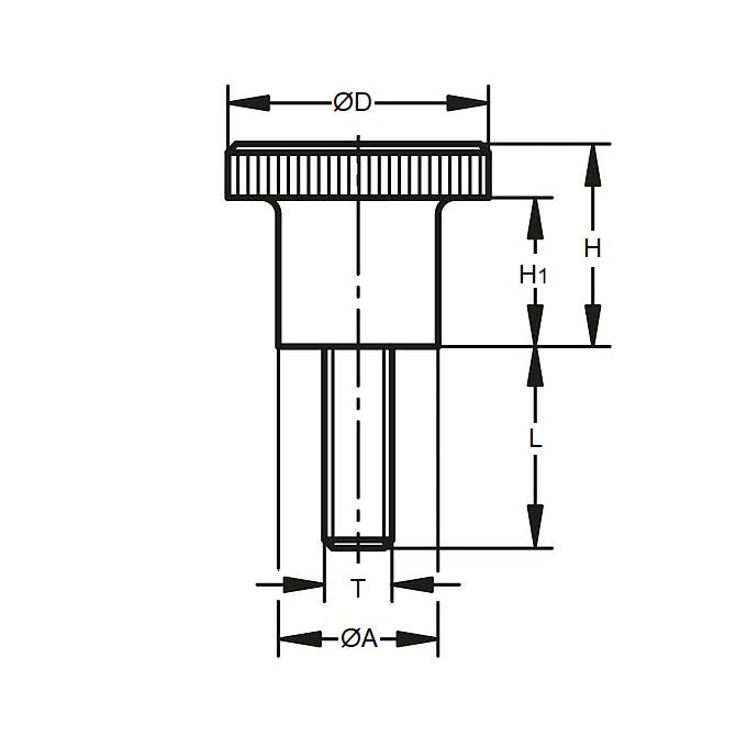 1053539 | KM040M-20-KN15 --- Knurled Knobs - M4 - 4x0.7mm - 20x15 mm Male - Phenolic Knob