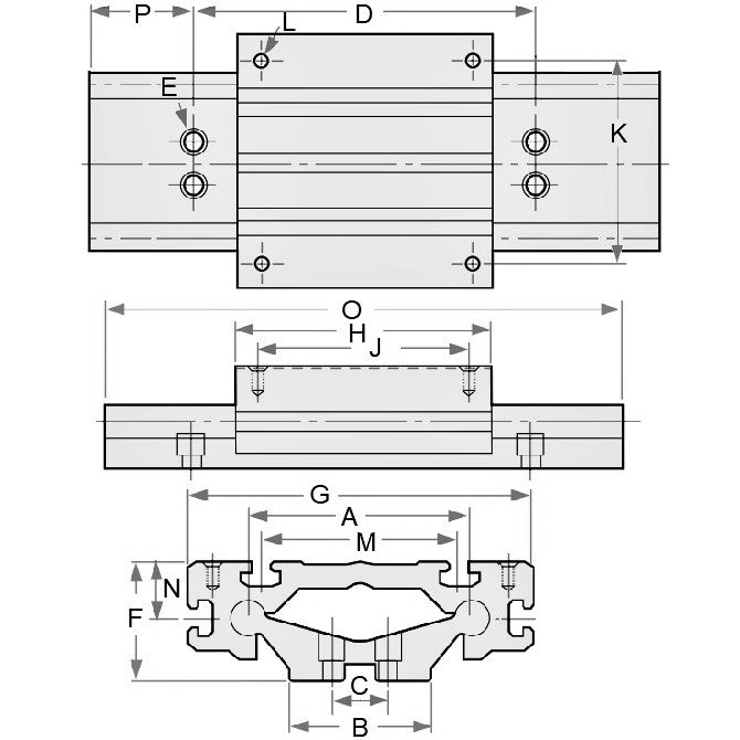 1186376 | PBC-760RS --- Guide System Two Piece Linear - 100.076 / 66.040 25.4x152.4 mm - Aluminium 6061-T6 with Ceramic Coated Rail and Frelon Gold self-lubricating