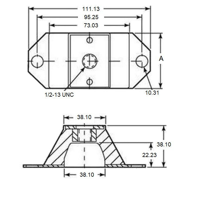 1156839 | MCOM-0045-051 --- Compression Mounts - 45.359 Kg - 50.8x111.125 mm - Neoprene Rubber Mount