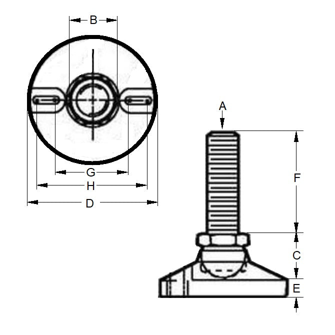 1120833 | MSM-191C-102-C-2LH --- Levelling Studded Mounts - 3/4-10 UNC - 19.05mm - 76.2x38.1 mm Swivel - Steel Mount
