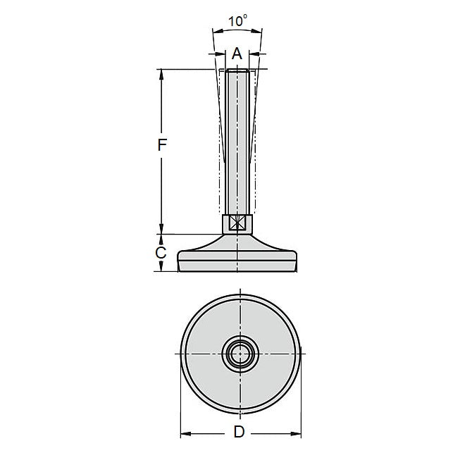 1120827 | MLM-191C-203-S4HY-060 --- Levelling Studded Mounts - 3/4-10 UNC - 19.05mm - 59.9x33 mm Hygienic - Stainless Steel 304 Similar to A2, 18-8 HRB80 Mount