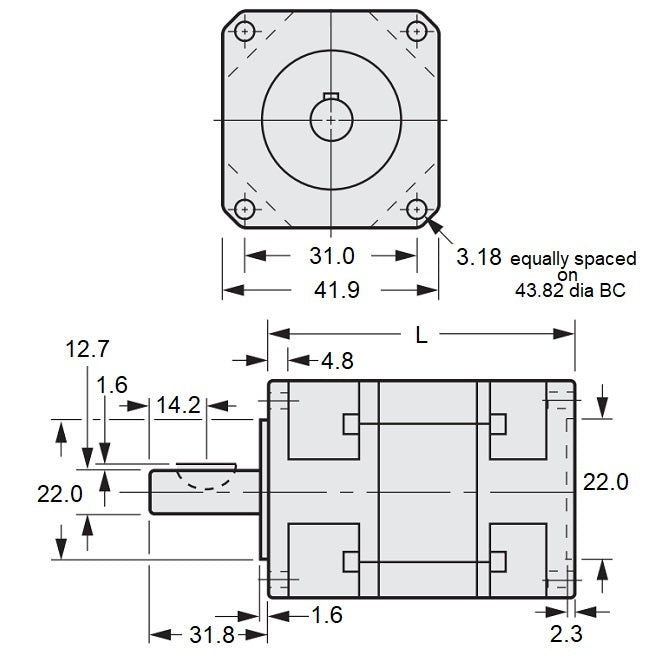 1184979 | GHIP17-100-05.00X43.8L --- Inline Gearheads - Ratio 100 to 1 5 mm - Double Stage / 12.70 Planetary Size 17 Precision