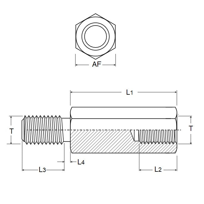 1052614 | SHX-TP-0400-07-040-MZ --- Threaded Pillars - M4 - 4x0.7mm - 10x30 mm - Steel - Mild S300 Pb Pillar