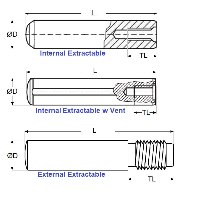 1053699 | DP040-025-CH-1EF (6 Pcs) --- Dowel Pins - 4x25 Extractable - Carbon Steel Pin