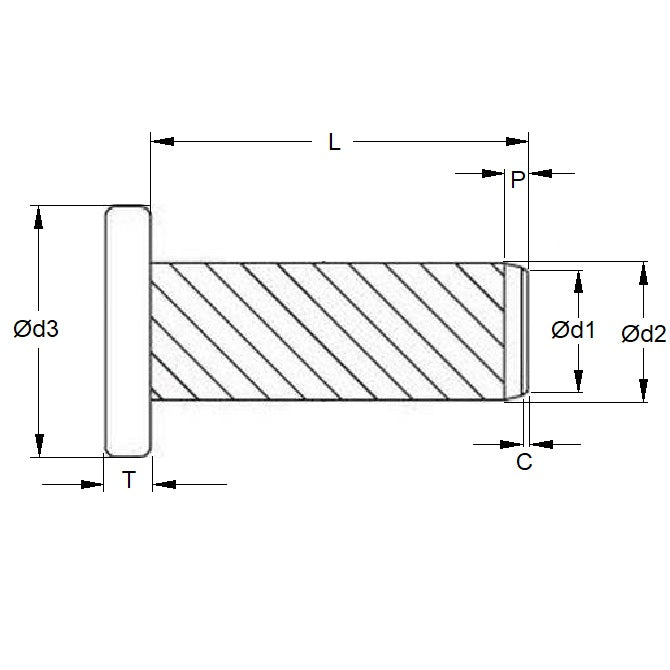 1037164 | HDP014-06F (20 Pcs) --- Hammer Drive Pins - 1.4x6x1.46 mm Flat Head - Carbon Steel Pin