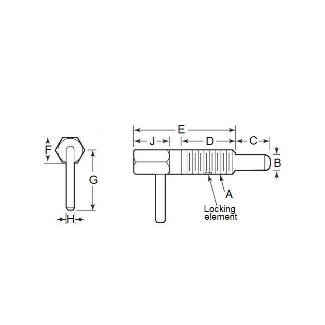 1110555 | PLST-159C-445-HLASL-022 --- Spring Plungers - 5/8-11 UNC - 15.88mm - 44.5 mm - 4.5 N L Handle - Stainless Steel Body with Acetal Plunger