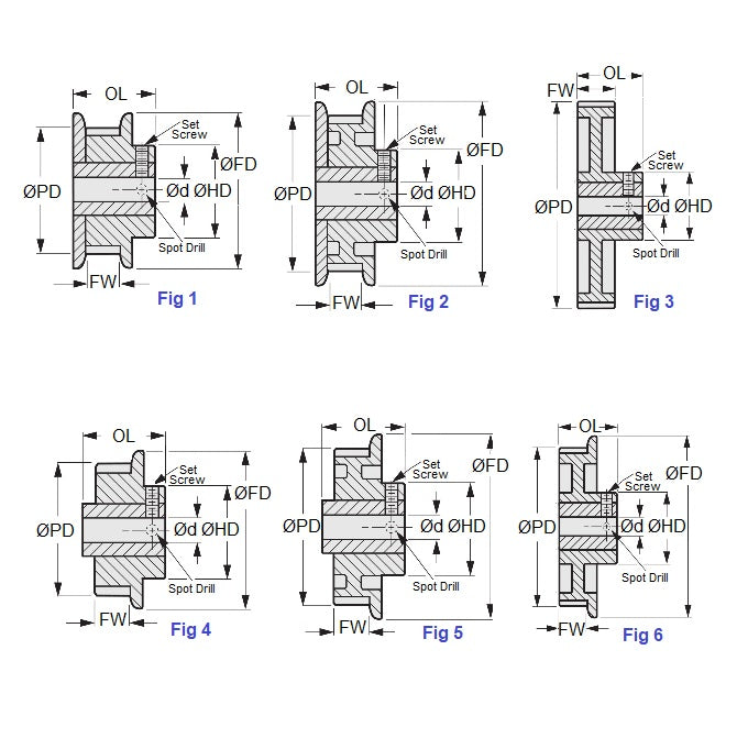 1143009 | P-MXL-032-060FF-PP-GAI-050 --- Inch Timing Pulleys - 32 tooth - 6.4x5 mm 2.032mm Pitch MXL - Plastic Pulley