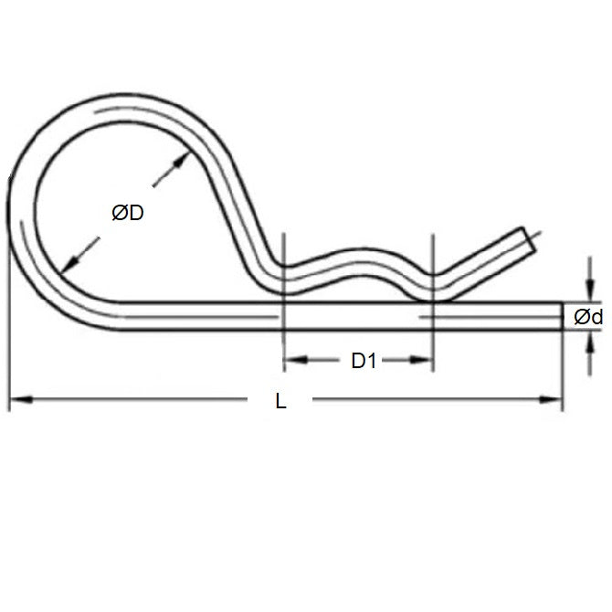 1042466 | RCL-025-065-S4 (5 Pcs) --- Single Coil R Clips - 2.5x65 mm - 304 Stainless Steel Clip