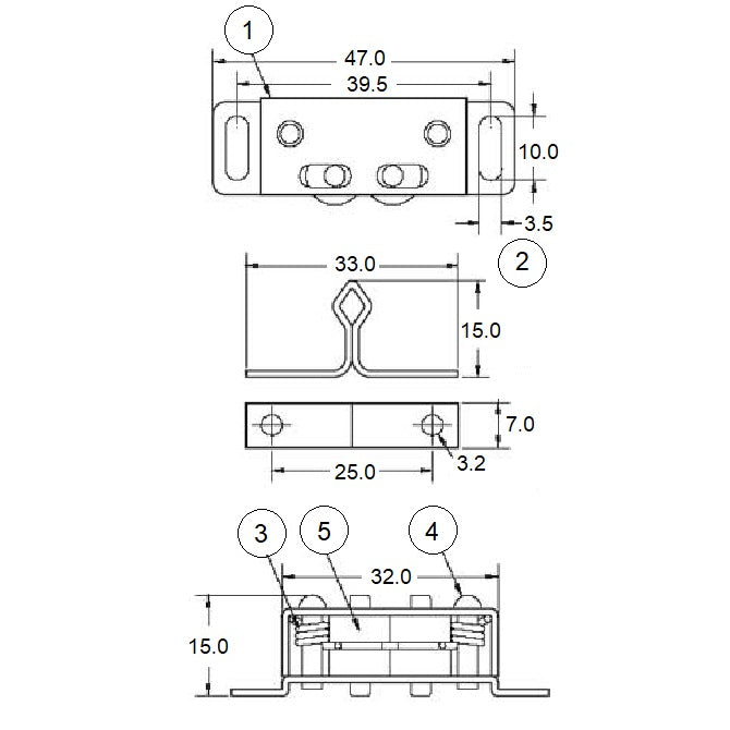 1157408 | SUG-544RS --- Roller Catches - 47x32x15 mm