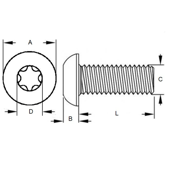 1042957 | SC028C-006-B-TX-S3 (10000 Pcs) --- Button Screws - 4-40 UNC - 2.85mm - 6.4 mm - 303 Stainless Torx Screw