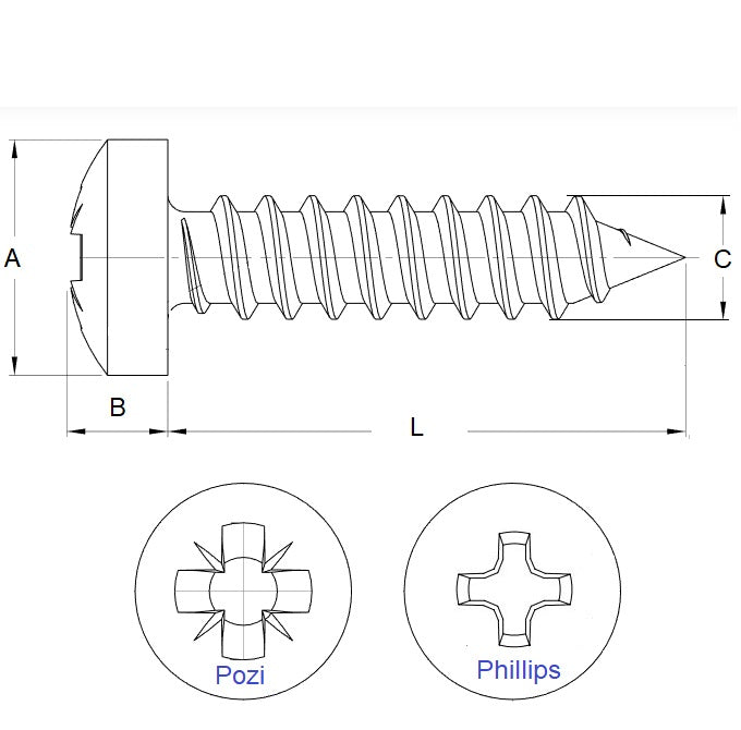 1049383 | SCT0350-010-P-PH-CZ (100 Pcs) --- Self Tapping Screws - 3.5x9.5 mm - 6 Pan Head - Zinc Plated Steel Screw
