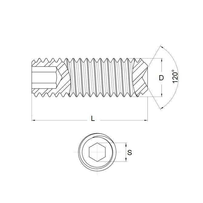 1044602 | SS030M-0060-S6 (100 Pcs) --- Standard Cup Point Socket Set Screws - M3 - 3x0.5mm - 6 mm 316 Stainless Steel DIN916 - Stainless Steel 316 Similar to A4, 18-10 Screw