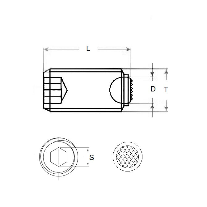 1079565 | SS080M-0095-S4-S440-DKT --- Diamond Knurled Tip Socket Set Screws - M8 -8x1.25mm- 9.5 mm - Diamond Knurled Tip - 304 Stainless Steel with 440C Stainless HRC 50-55 tip