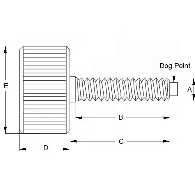 1102669 | THS127C-070-K-CS-DP --- Thumb Screws - 1/2-13 UNC - 12.7mm - 69.85 - - Dog Point - Steel Screw