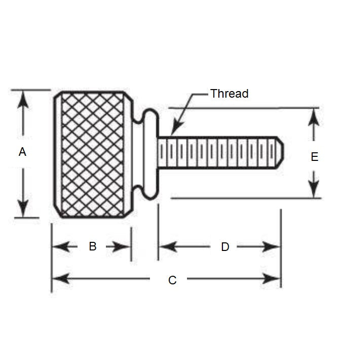 1043306 | THS028C-010-K-SS-WF --- Thumb Screws - 4-40 UNC - 2.85mm - 9.53x17.46 mm Knurled - Stainless Steel Screw
