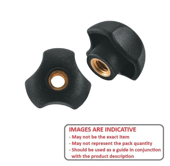1072283 | KF064C-025-3L-P (5 Pcs) --- Lobe Knobs - 1/4-20 UNC - 6.35mm - 24.89x10.9 mm Three Lobe - Brass Knob