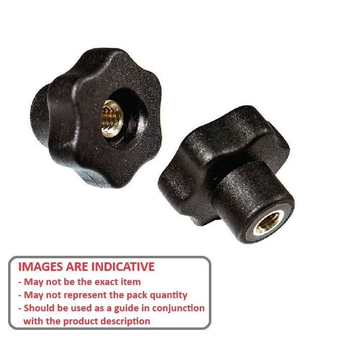1068062 | KF060M-040-6L-PBR --- Lobe Knobs - M6 - 6x1mm - 40x18 mm Six Lobe - Brass Knob